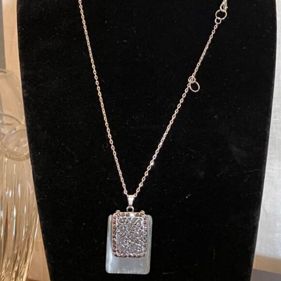 Handcrafted Silver Frosted Glass & Filigree Necklace with 18"-20" Cable Chain - Picture 5 of 7